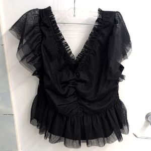 Elegant Black Ruffled Women's Top